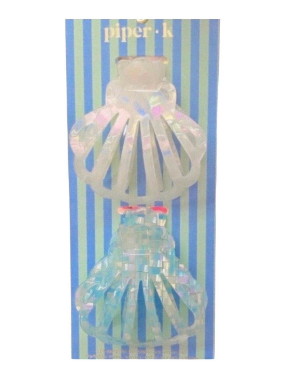 💙▪️Piper K ▪️Iridescent  Flat Lay Shell Hair Claw Clips - Set of 2
